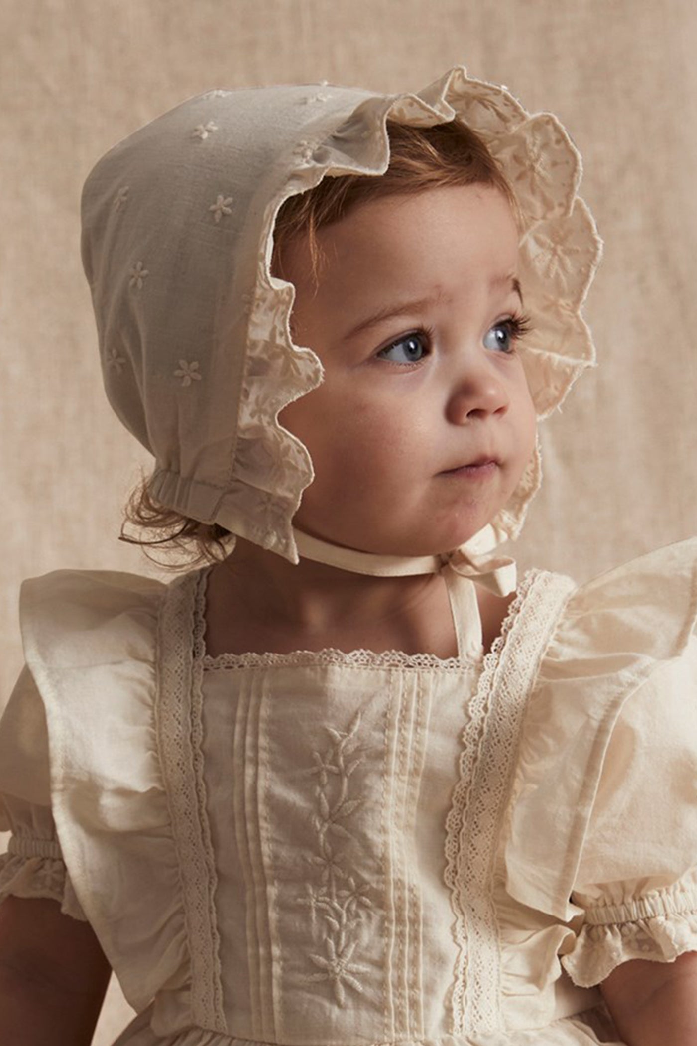 Baby white embroidered bonnet