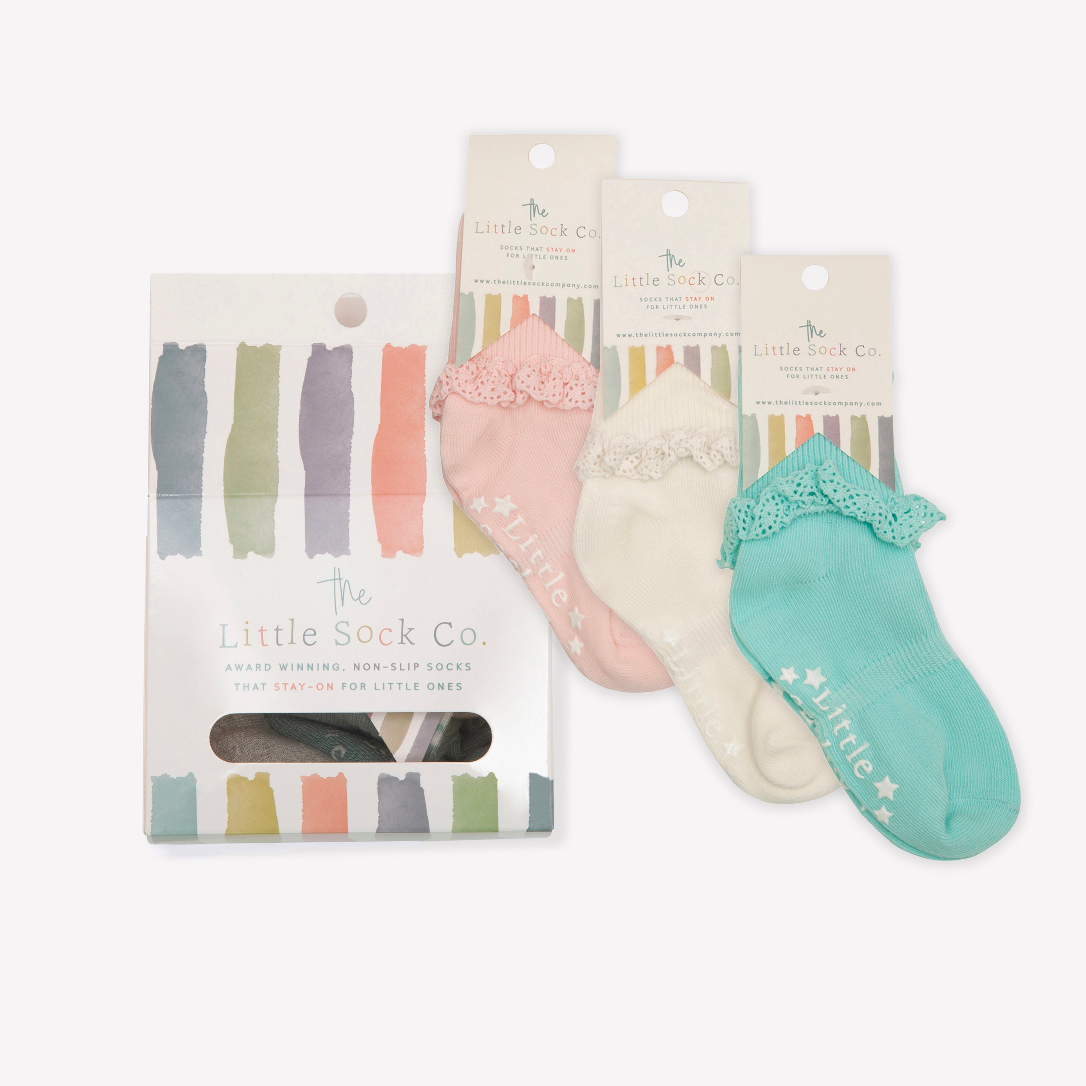 Gift Box of Socks - 3 Pairs of Frilly Non-Slip Stay-on Socks