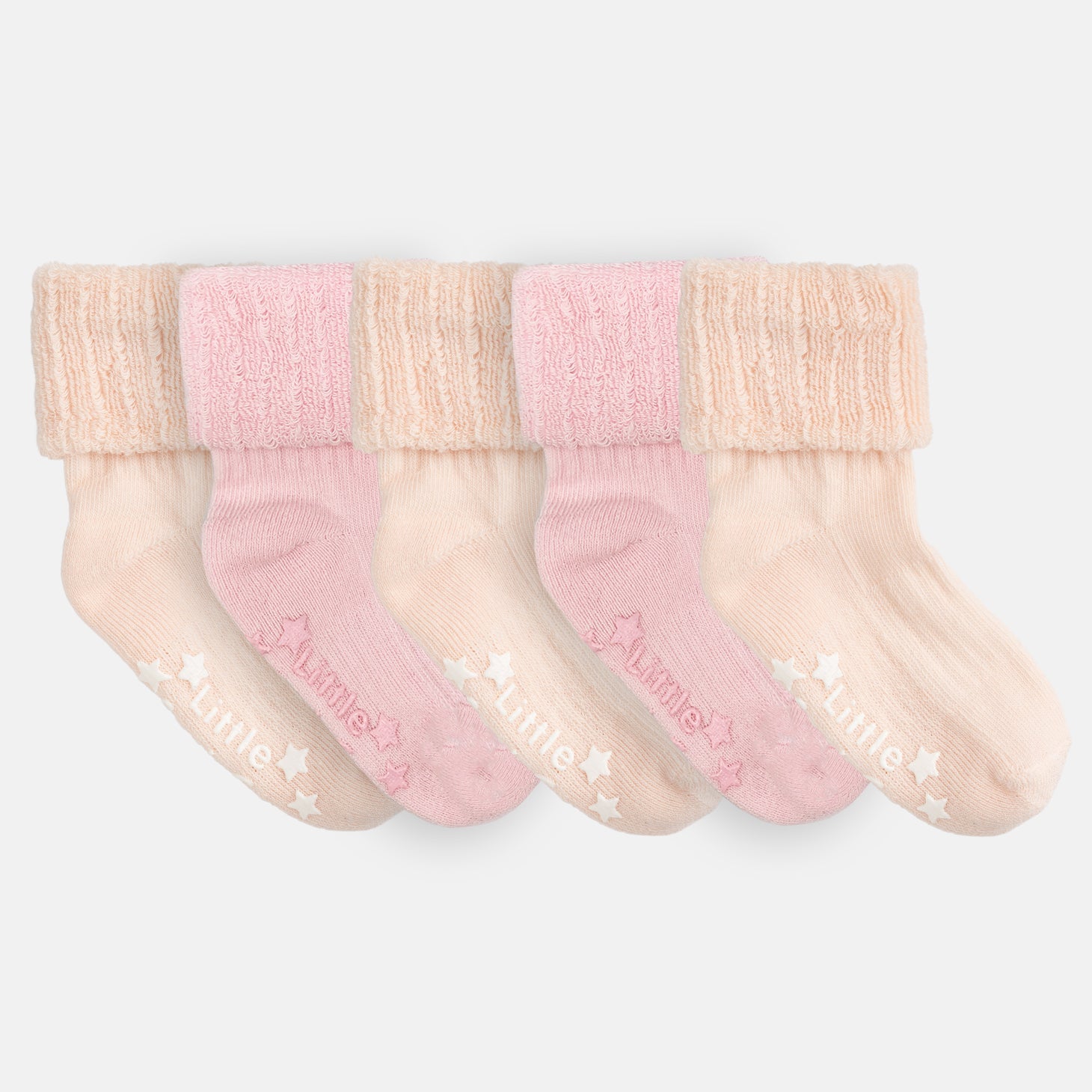 Cosy Stay On Winter Warm Non Slip Baby Socks - 5 Pack in Camille, Cloud Grey and Coral - 0-2 years