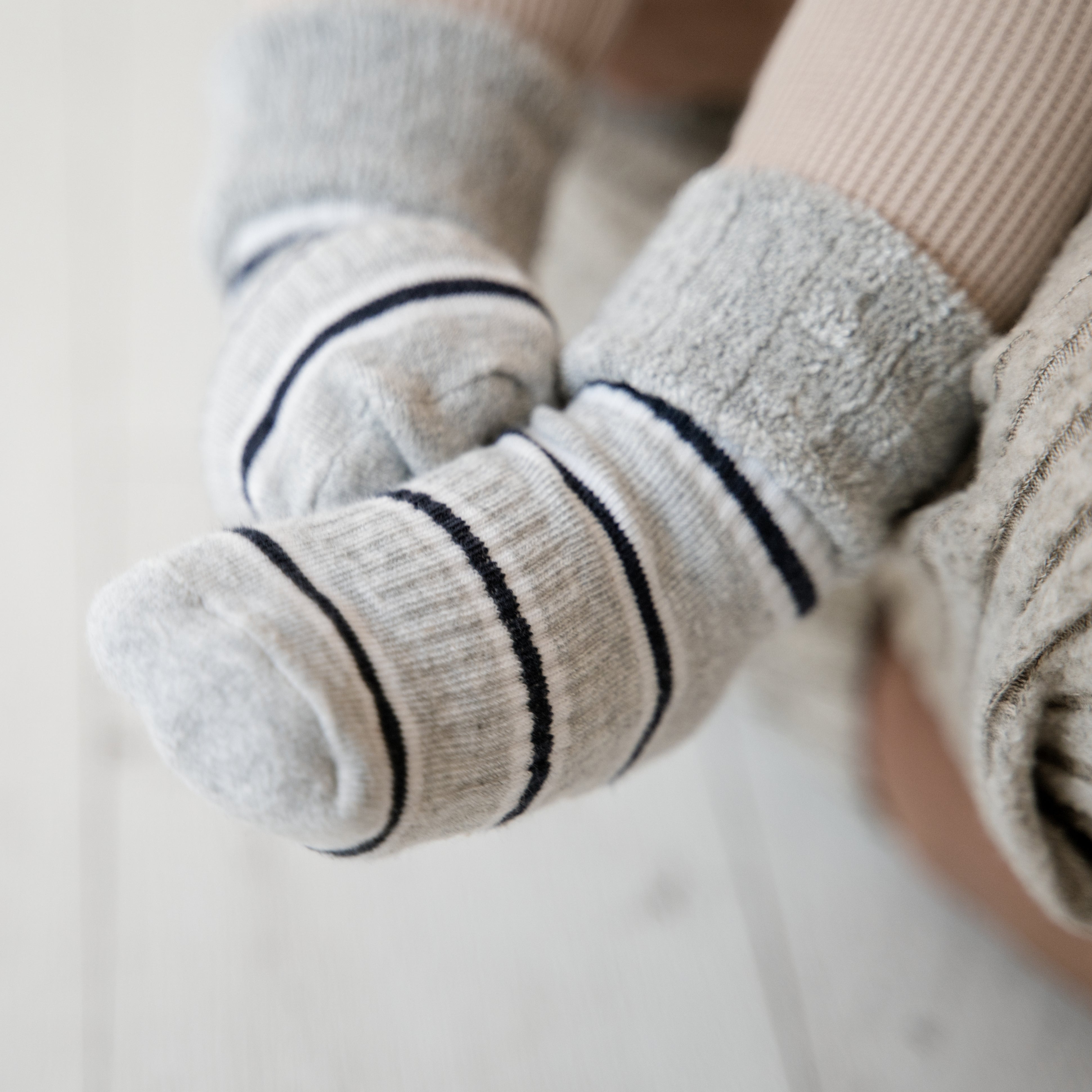 Cosy Stay On Winter Warm Non Slip Baby Socks - 5 Pack in Navy, Grey & Stripe